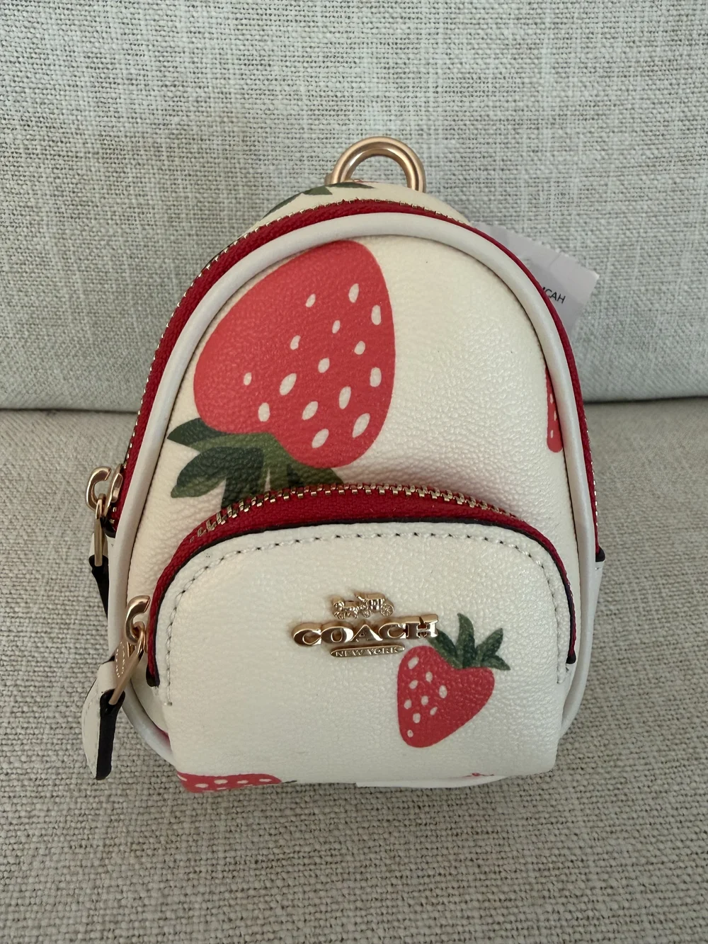 Coach Mini Court Backpack Bag Charm With Wild Strawberry Print CI019